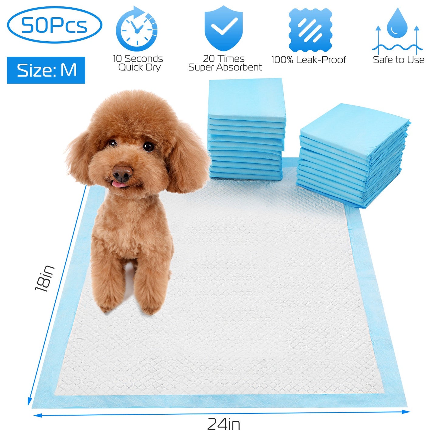 Dog Training Pads — 50 Pcs Puppy Pee Pads & Cat Wee Mats (24" x 18")