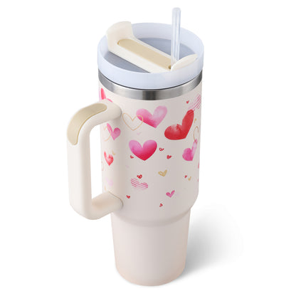 40 Oz Insulated Tumbler With Handle & Straw