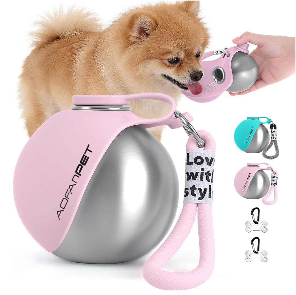 Tragbare Hunde-Wasserflasche & Kotbeutelspender — Edelstahl-Reisebecher