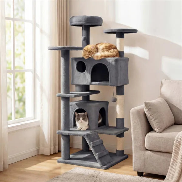 52" Cat Tree Tower With Perches, Condos & Scratching Posts — Multi-Cat Playground