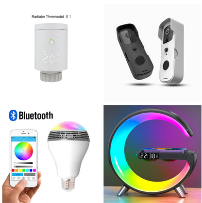 G-Shaped Smart LED Lamp — Bluetooth Speaker, Wireless Charger & Atmosphere Light