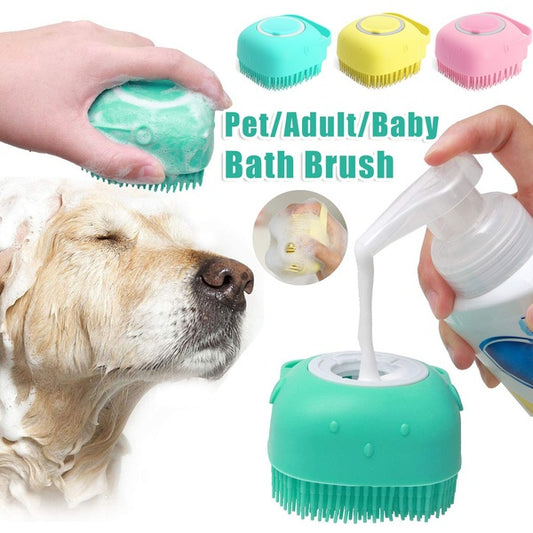 Silicone Pet Bath Brush & Massage Glove — Shampoo Dispenser for Dogs & Cats
