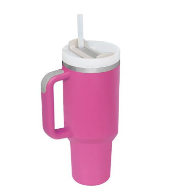 40 Oz Insulated Tumbler With Handle & Straw