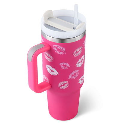 40 Oz Insulated Tumbler With Handle & Straw