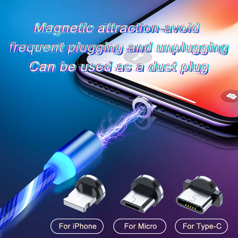 Magnetic LED Charging Cable — iPhone, Micro USB, Type-C & 3-in-1