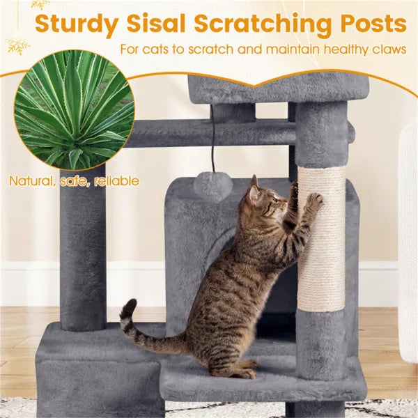 52" Cat Tree Tower With Perches, Condos & Scratching Posts — Multi-Cat Playground