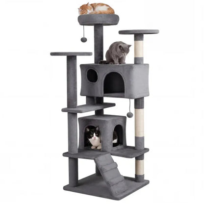 52" Cat Tree Tower With Perches, Condos & Scratching Posts — Multi-Cat Playground