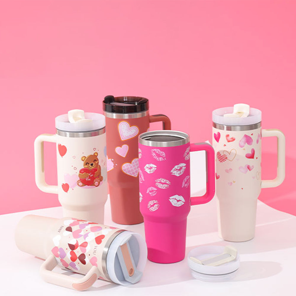 40 Oz Insulated Tumbler With Handle & Straw