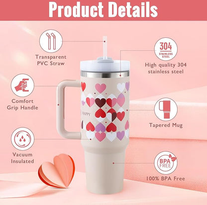 40 Oz Insulated Tumbler With Handle & Straw